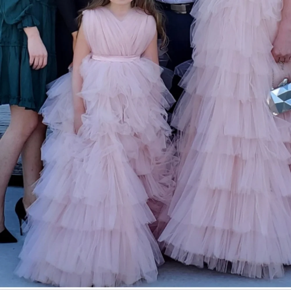 Elegant Pink Ruffled Kids Dress